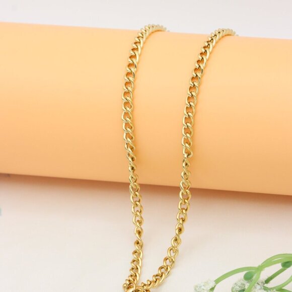 Chunky Gold Chain Necklace with Heart Pendant and Pink Stone, XPNL0372 - Picture 9 of 13